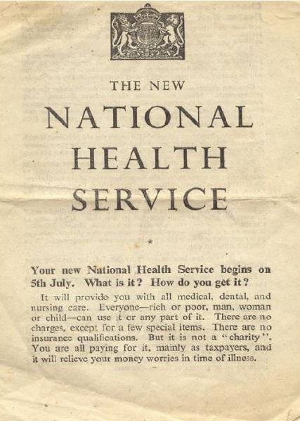 Folheto que anuncia o início do SNS na Inglaterra em 5 de Julho de 1948
