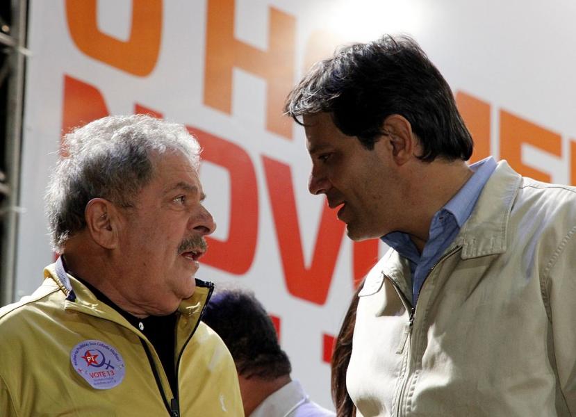 Fernando Haddad e Lula. &quot;Se não tivessem condenado Lula, ele teria ganho a eleição&quot;. Foto de Henrique Bonay, wikimedia commons